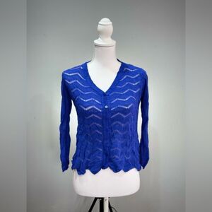 SALE! Blue Miss Kelly Open Weave Cardigan Sweater Size S/M EUC